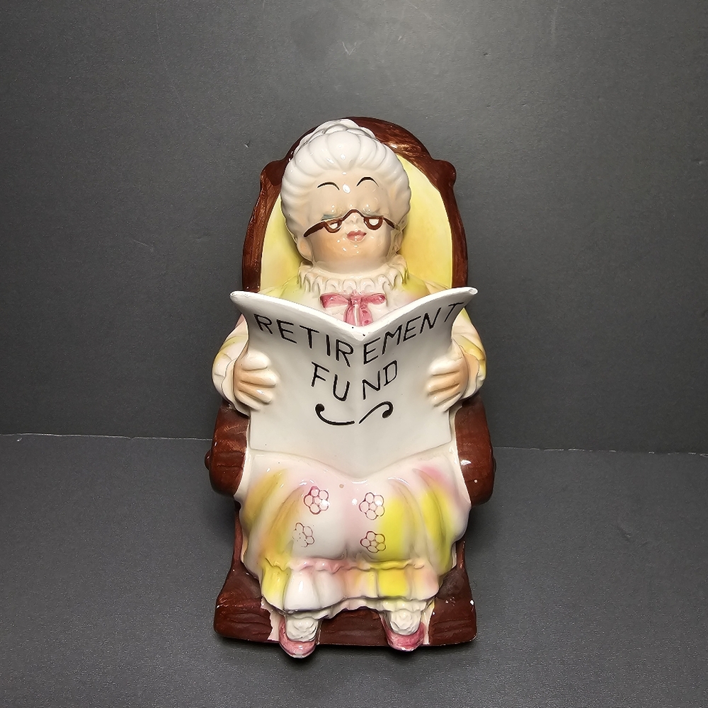 Lefton Grandma Retirement Fund Rocking Chair Ceramic Bank Vintage 1976 Japan